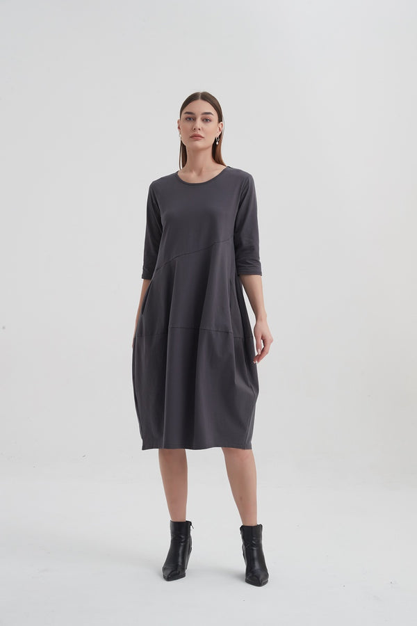 Tirelli - 3/4 Sleeve Diagonal Seam Dress - Slate Grey