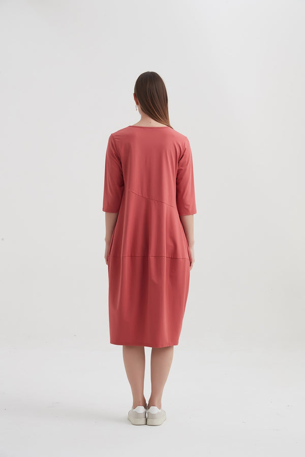 Tirelli - 3/4 Sleeve Diagonal Seam Dress - Warm Blush