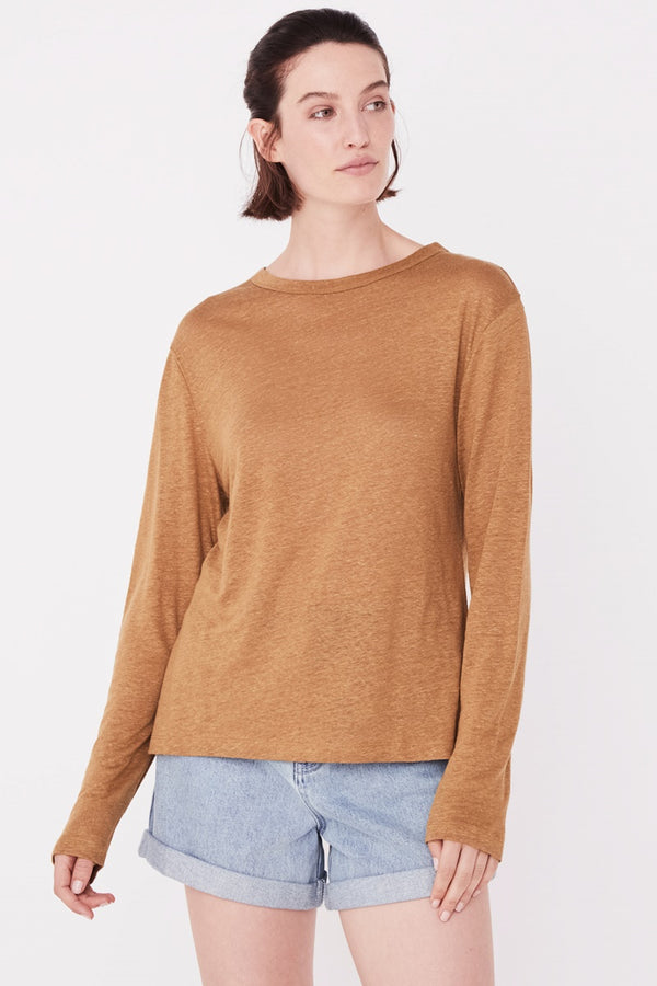 Assembly Label - Mara Linen Long Sleeve Tee - Sepia | milk + ginger