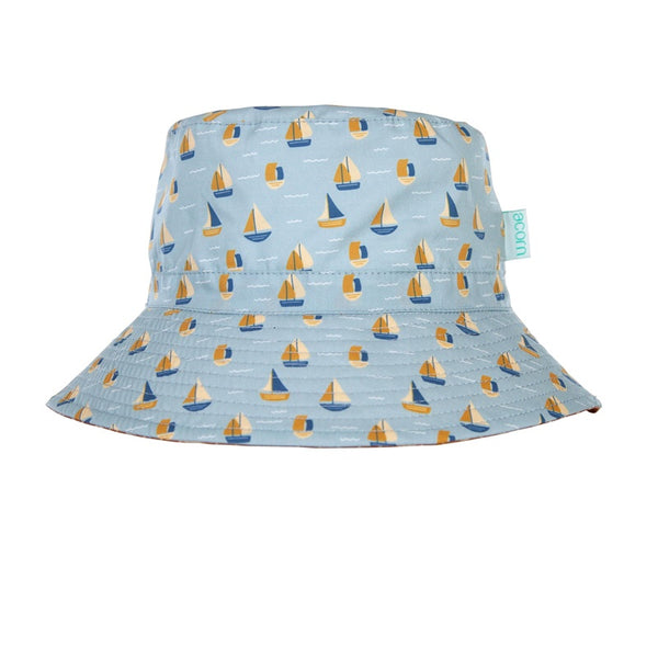 Acorn - Sail the Bay Wide Brim Bucket Hat - Blue, Chestnut & Cream