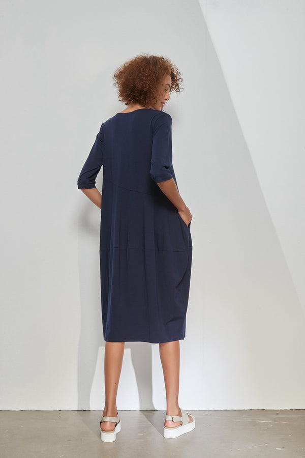 3/4 Sleeve Diagonal Seam Dress - Deep Navy | milk + ginger