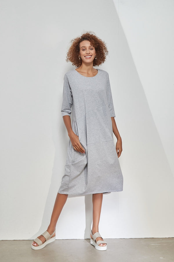 Tirelli - 3/4 Sleeve Diagonal Seam Dress - Grey Marle | milk + ginger