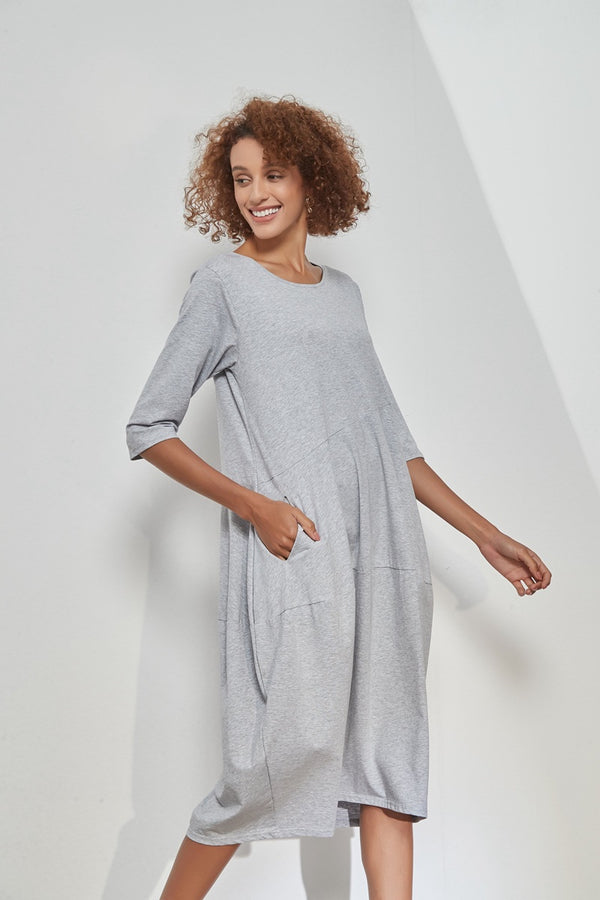 Tirelli - 3/4 Sleeve Diagonal Seam Dress - Grey Marle | milk + ginger