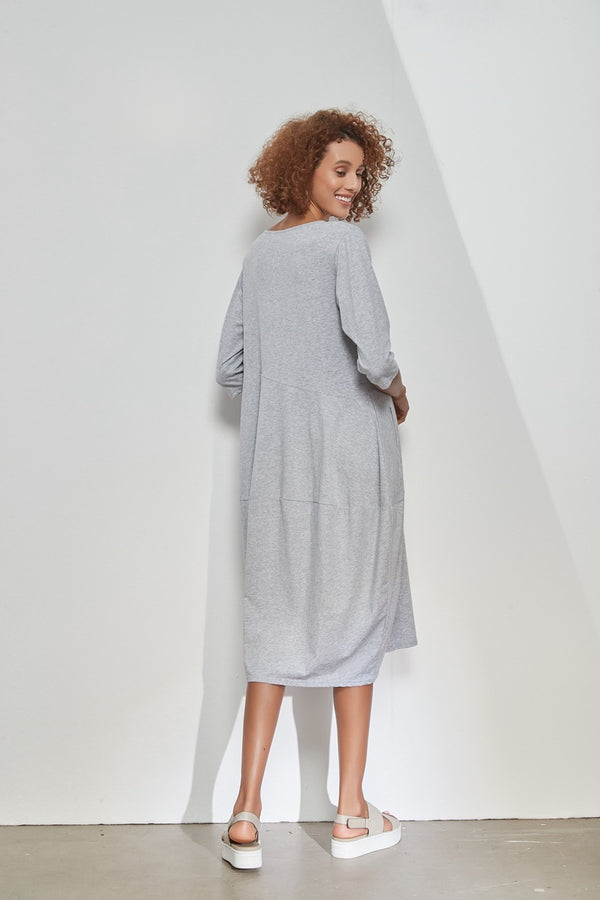 Tirelli - 3/4 Sleeve Diagonal Seam Dress - Grey Marle | milk + ginger
