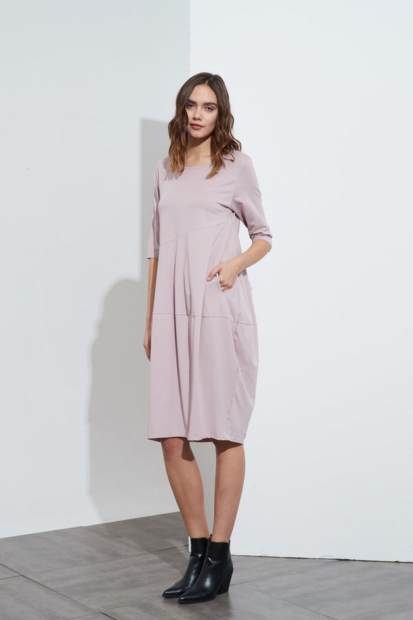 Tirelli - 3/4 Sleeve Diagonal Seam Dress - Mauve | milk + ginger