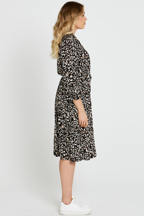 Sass - Korra Belted Tiered Midi - Black Animal