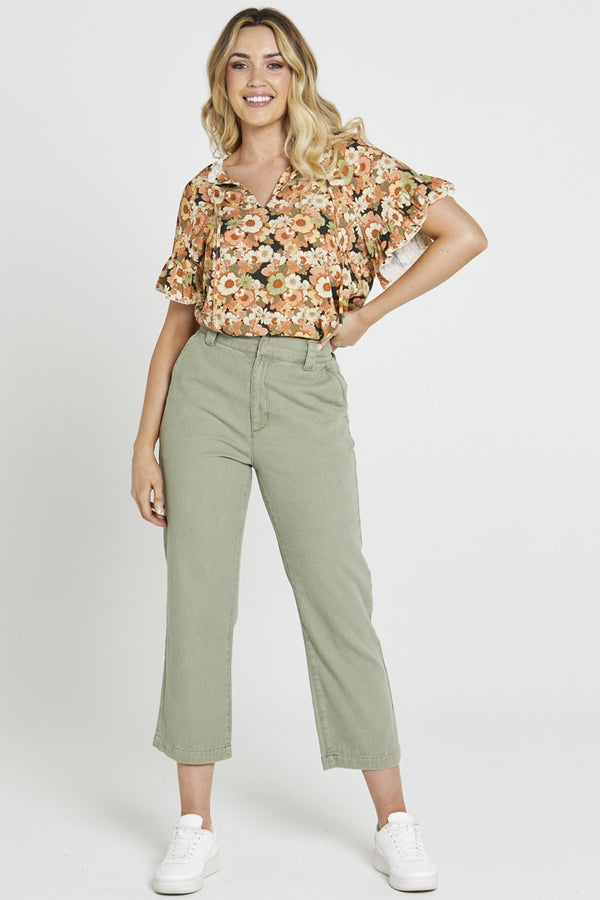 Sass - Carolina Straight Leg High Waisted Pant - Sage Green