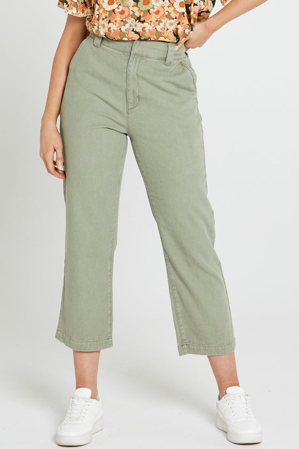 Sass - Carolina Straight Leg High Waisted Pant - Sage Green