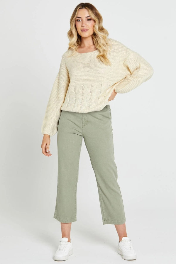 Sass - Carolina Straight Leg High Waisted Pant - Sage Green