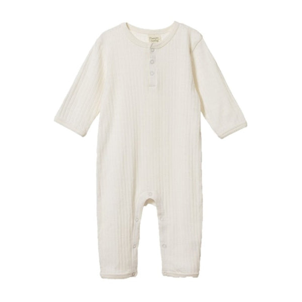Nature Baby - Pointelle Henley Pyjama Suit - Natural | milk + ginger