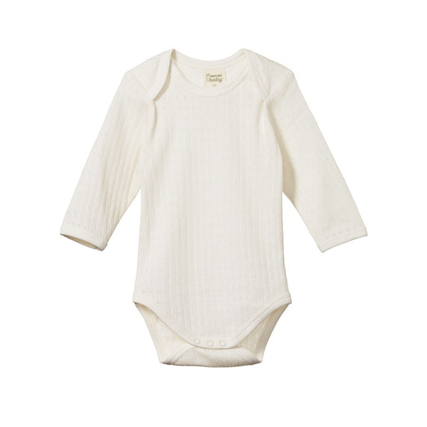 Nature Baby - Long Sleeve Pointelle Bodysuit - Natural | milk + ginger