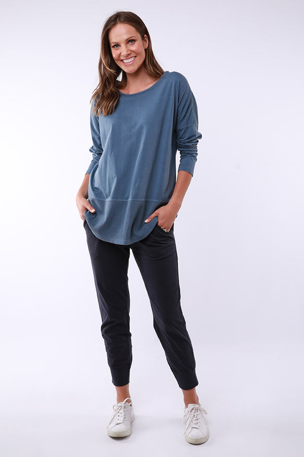 Elm - Fundamental Long Sleeve Rib Tee - Steel Blue | milk + ginger