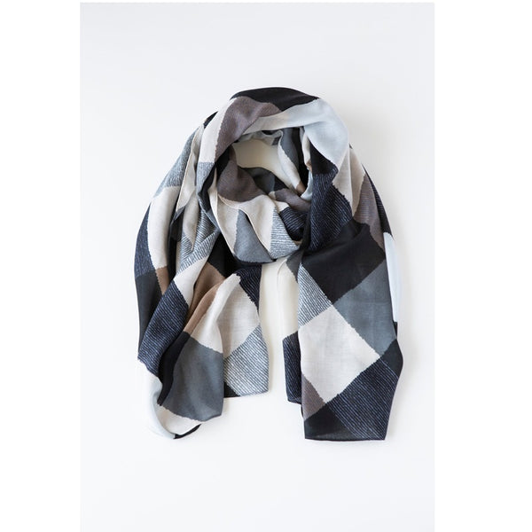 Antler - Squares Scarf - Grey, Black & Blue | milk + ginger