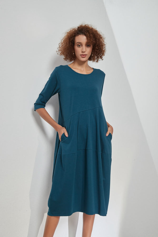 Tirelli - 3/4 Sleeve Diagonal Seam Dress - Ocean | milk + ginger