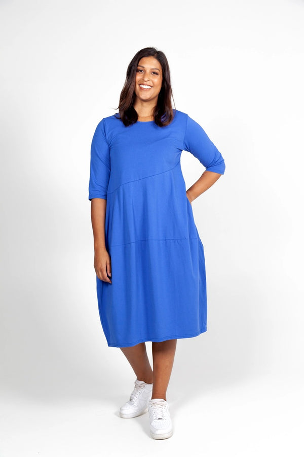 Tirelli - 3/4 Sleeve Diagonal Seam Dress - Cornflower