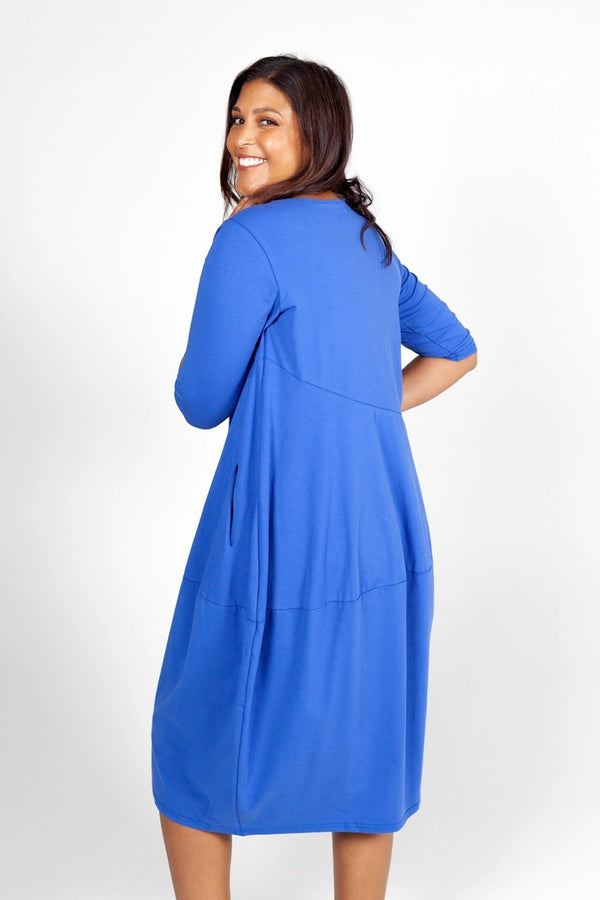 Tirelli - 3/4 Sleeve Diagonal Seam Dress - Cornflower