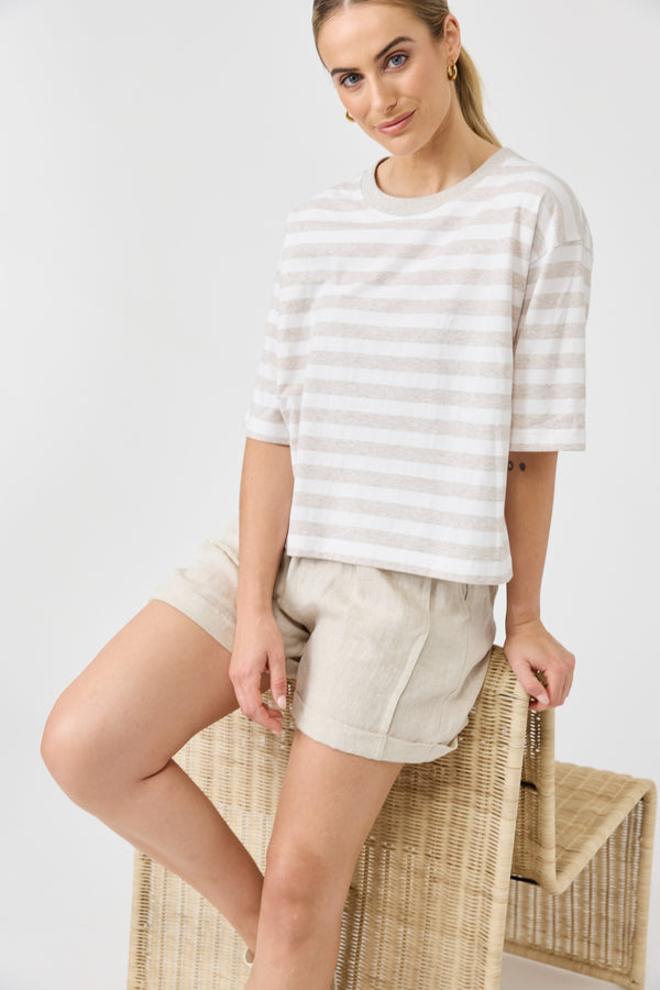 Eb & Ive -  Studio Stripe Tee  - Stone