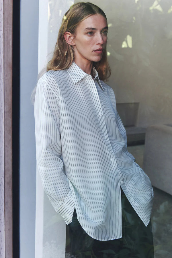 Assembly Label - Saskia Silk Shirt- Cream/Charcoal Stripe