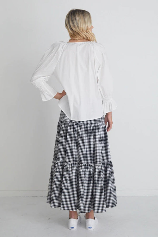Among The Brave - Blazing Black Gingham Tiered Midi Skirt