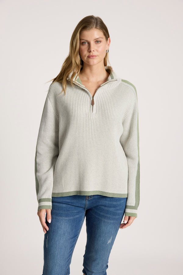 Eb & Ive - Liora Zip Jumper - Bisque/Sage