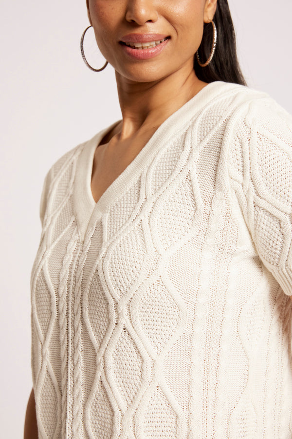 Eb & Ive -  Casa Cable V Knit - White