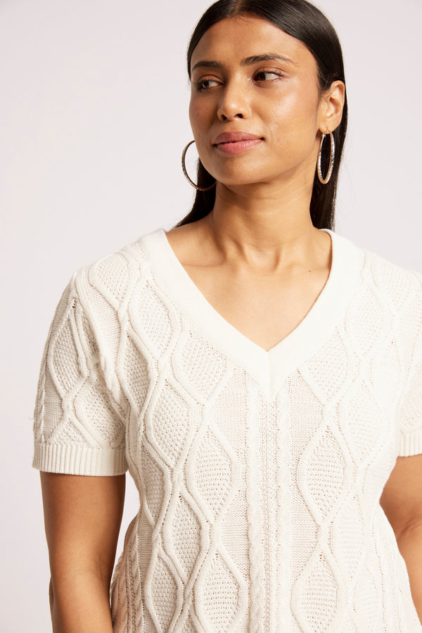 Eb & Ive -  Casa Cable V Knit - White