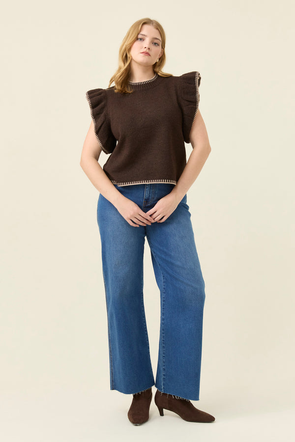 Isle of Mine - Athena Frill Knit Top - Chocolate