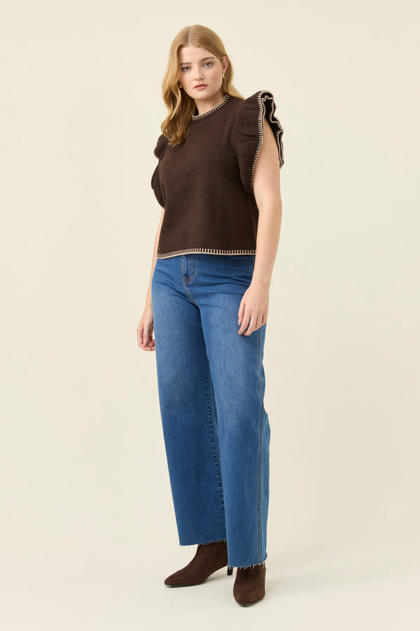 Isle of Mine - Athena Frill Knit Top - Chocolate