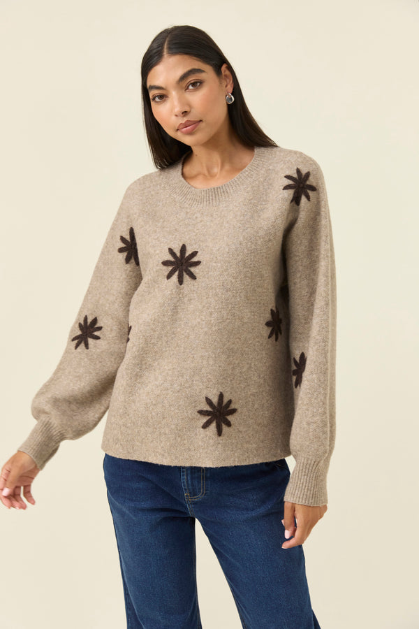 Isle of Mine - Miru Stitch Flower Jumper - Stone