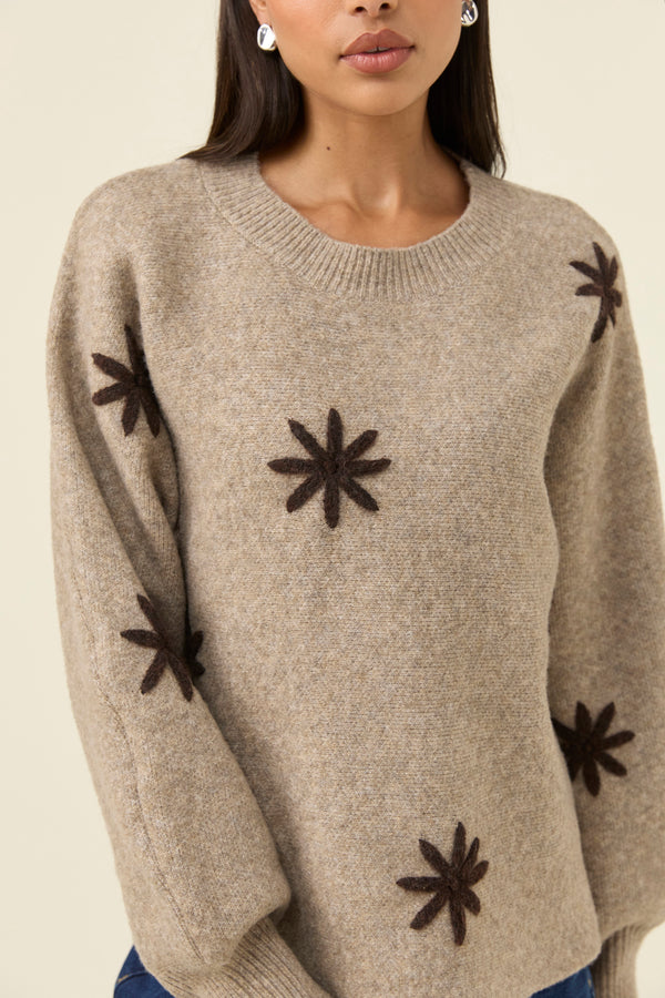 Isle of Mine - Miru Stitch Flower Jumper - Stone