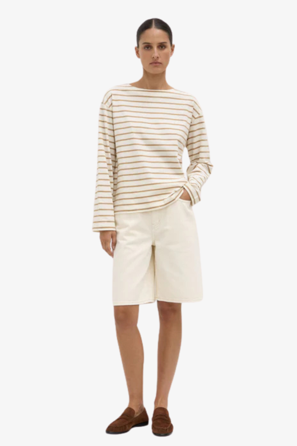 Assembly Label - Bonne Long  Sleeve Tee - White/Tan