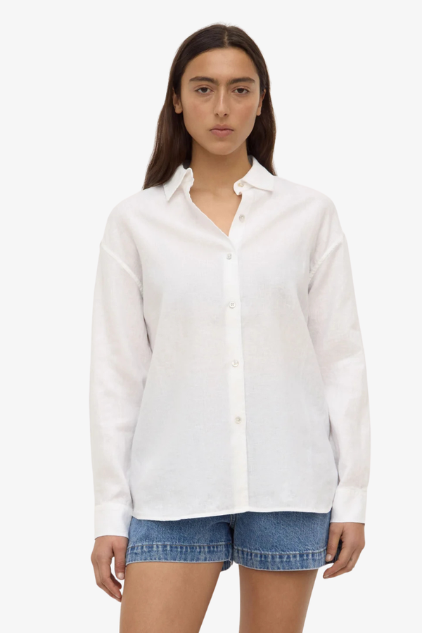 Assembly Label - Everyday Womens Linen Long Sleeve Shirt - White