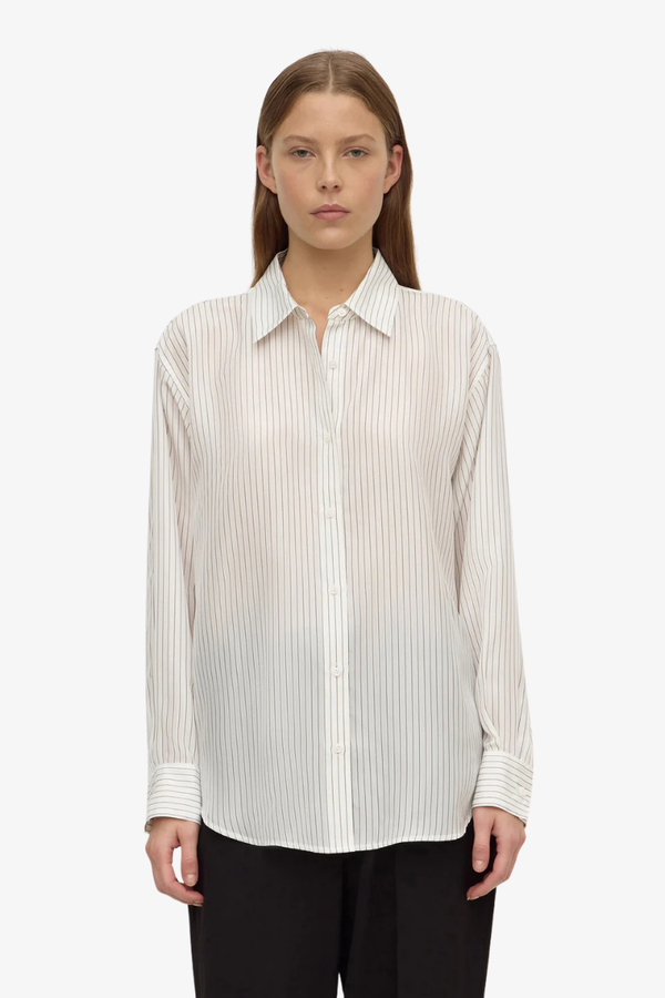 Assembly Label - Saskia Silk Shirt- Cream/Charcoal Stripe