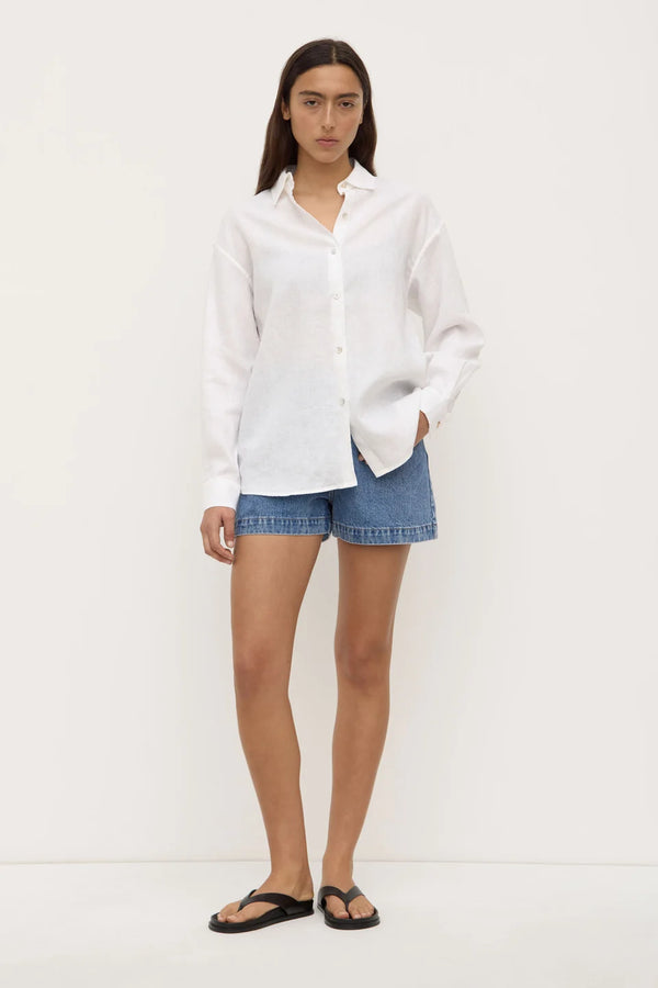 Assembly Label - Everyday Womens Linen Long Sleeve Shirt - White