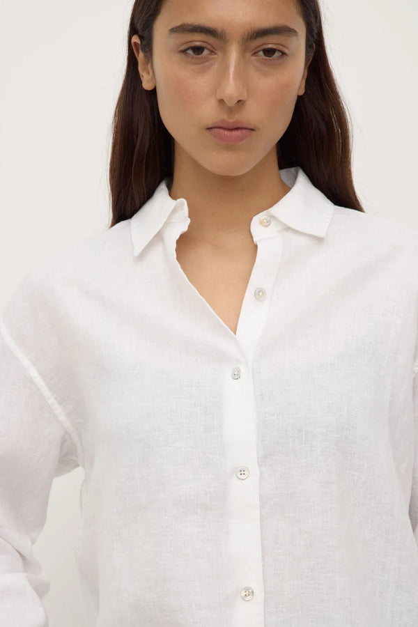 Assembly Label - Everyday Womens Linen Long Sleeve Shirt - White