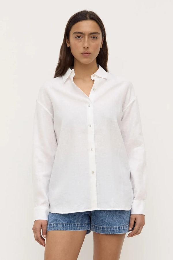 Assembly Label - Everyday Womens Linen Long Sleeve Shirt - White