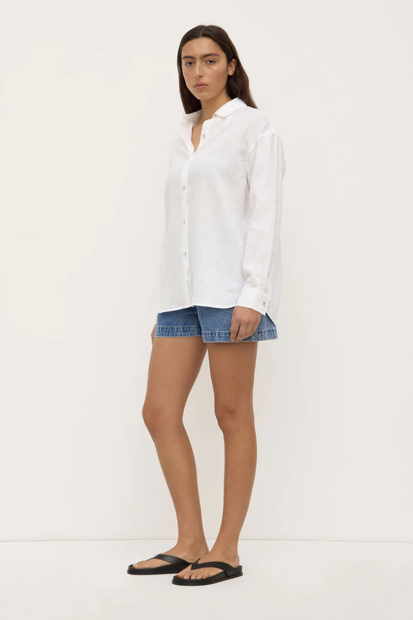 Assembly Label - Everyday Womens Linen Long Sleeve Shirt - White
