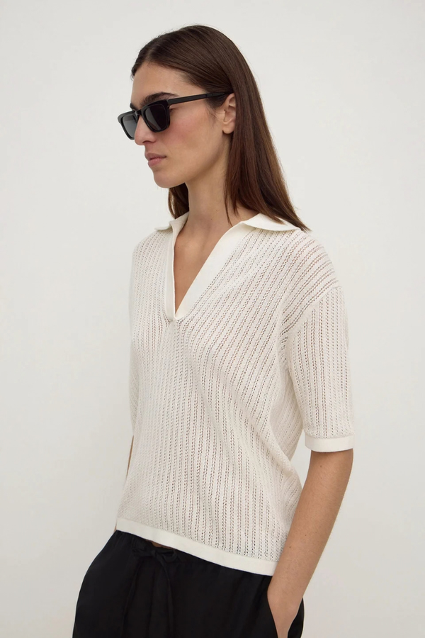 Assembly Label - Nina Knit Polo - Antique White