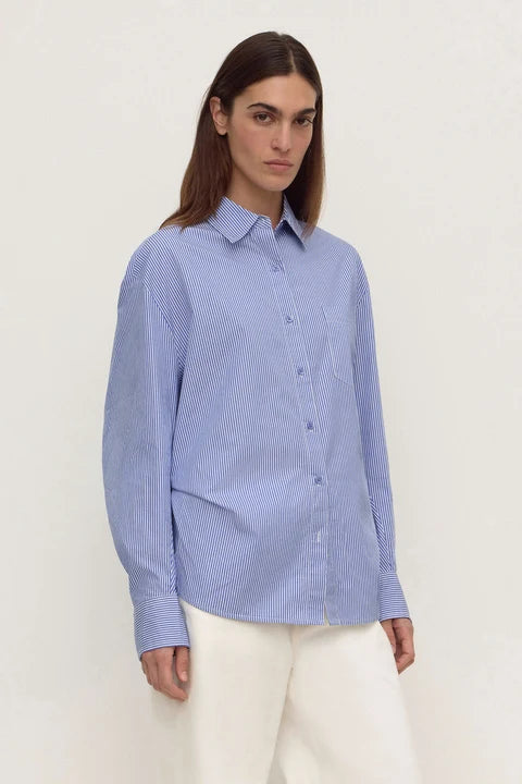 Assembly Label - Ava Stripe Cotton Poplin Long Sleeve Shirt - Navy