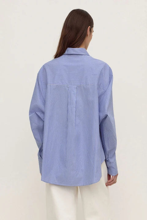Assembly Label - Ava Stripe Cotton Poplin Long Sleeve Shirt - Navy