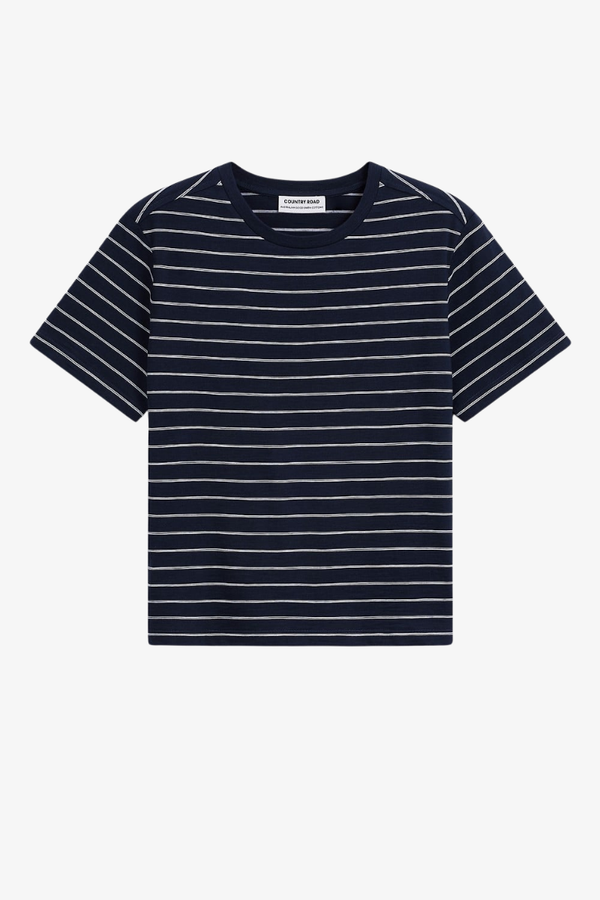 Country Road - Stripe Textured Slub T-Shirt - Navy Stripe