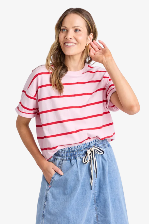 Elm - Halli Short Sleeve Tee - Pink Stripe