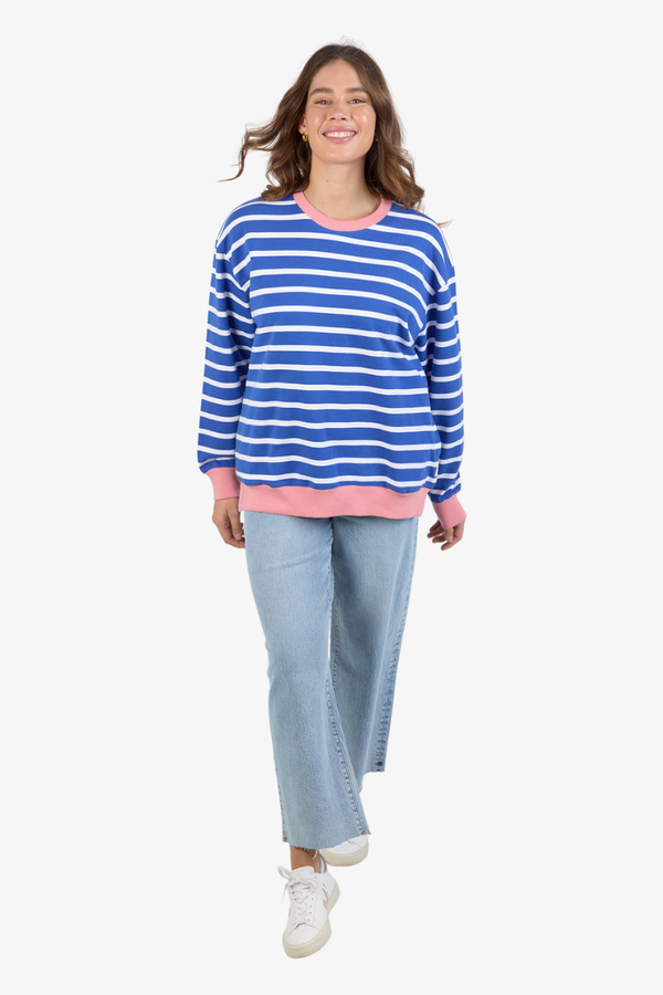 Elm - Tully Stripe Fleece Crew - Blue/White Stripe