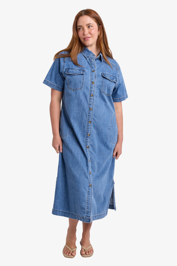 Elm - Ayla Denim Midi Dress – Blue