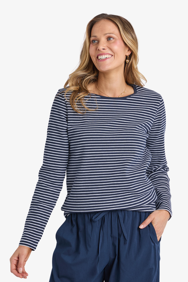 Elm - Hayley Rib Long Sleeve Tee - Navy/White Stripe