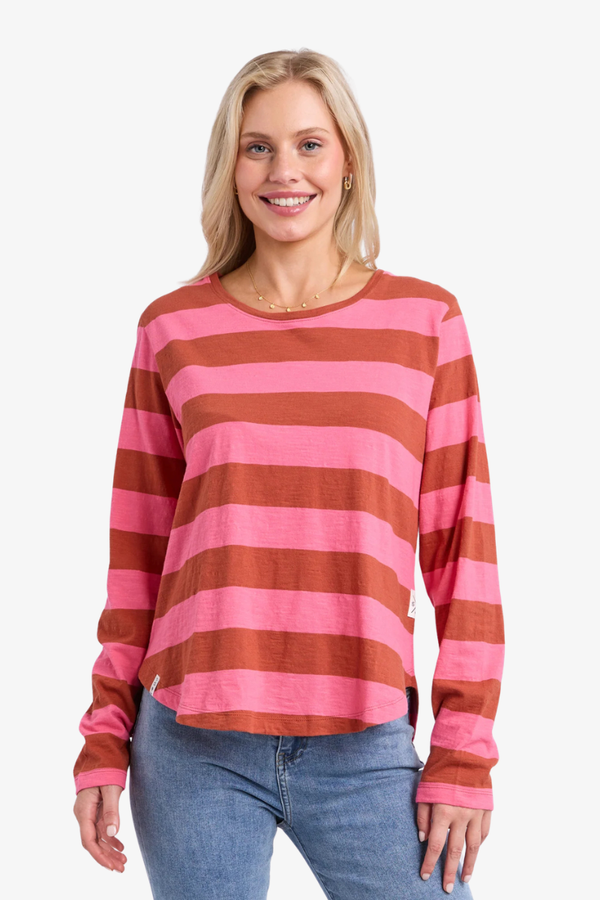 Elm - Spritz Stripe Long Sleeve Tee - Earth/Pink