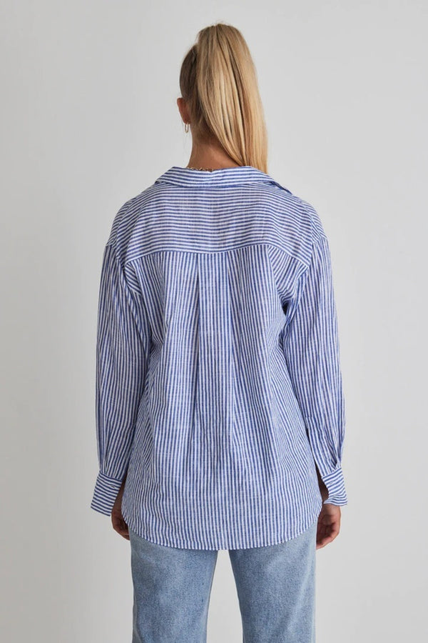 Stories Be Told - You Got This Oversized Cotton Shirt - Blue