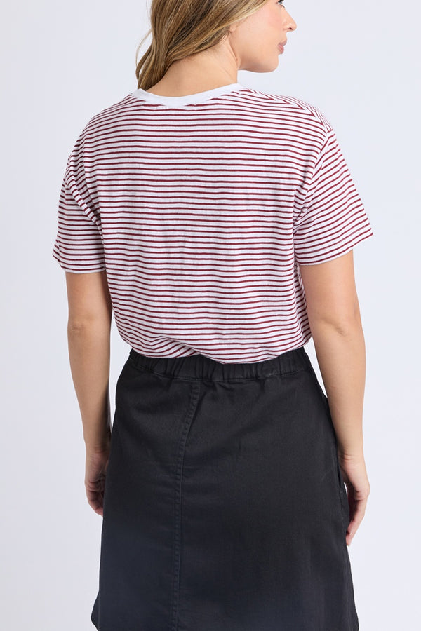 Foxwood - Hutch Stripe Tee - Russet Brown / White Stripe