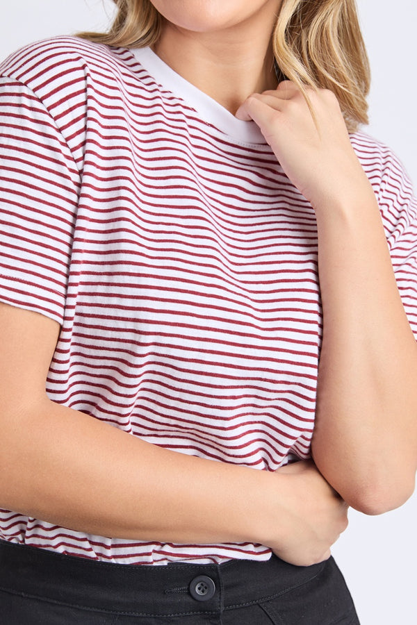 Foxwood - Hutch Stripe Tee - Russet Brown / White Stripe