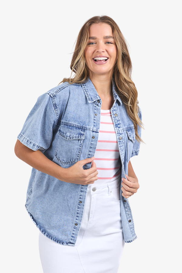 Foxwood - Daisy Denim SS Shirt - Light Blue